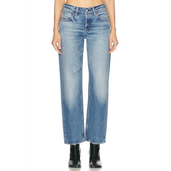 NEW MOUSSY mv cheval straight low jeans in light blue - Picture 1 of 4